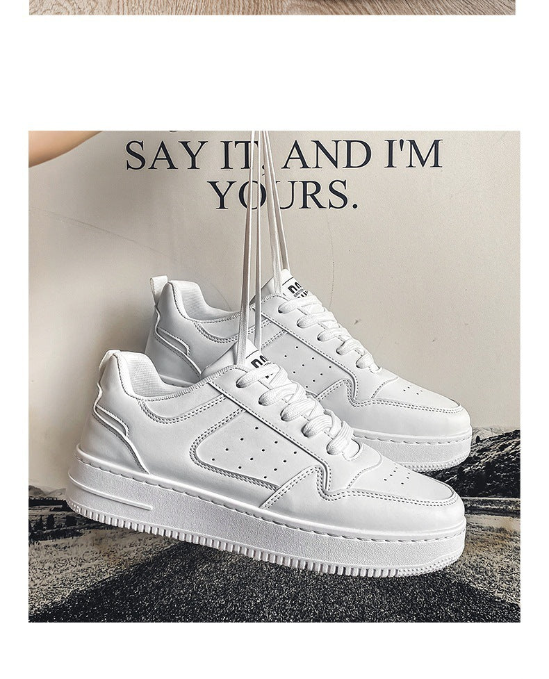 Leather Breathable Teen Trend All-matching Platform White Shoes