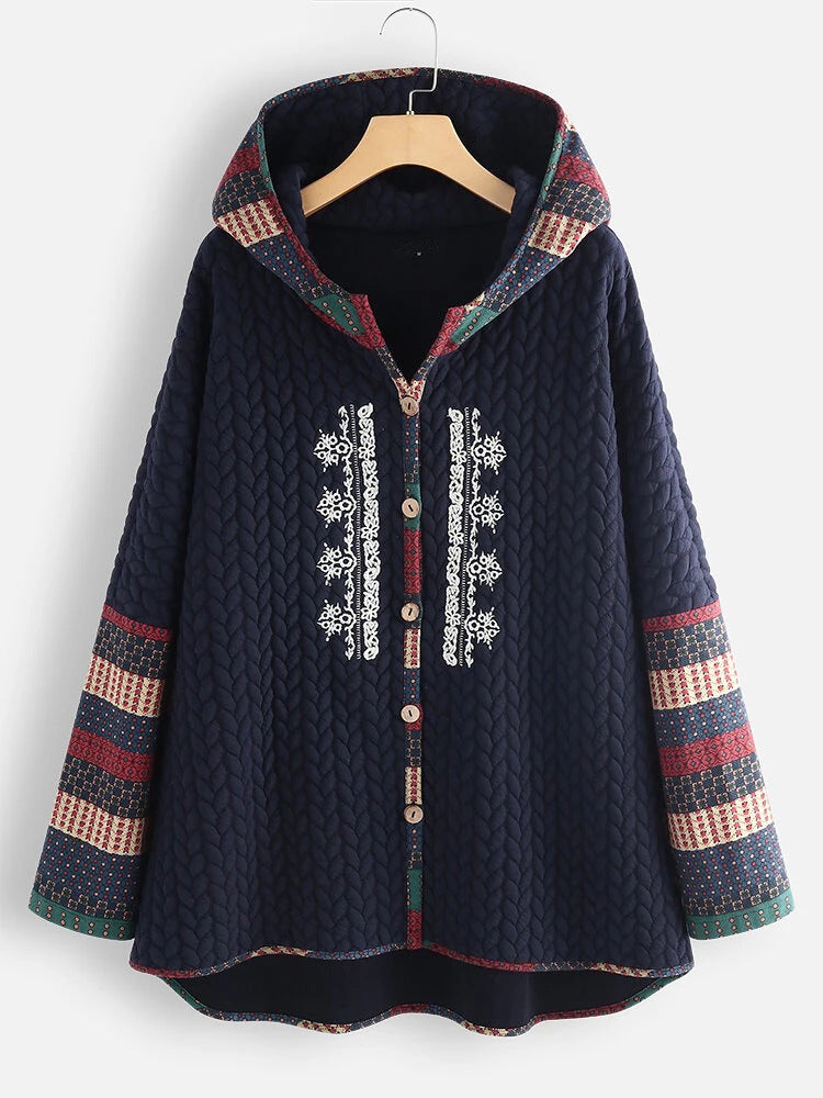 Printed Long Sleeve Mid-length Coat For Women