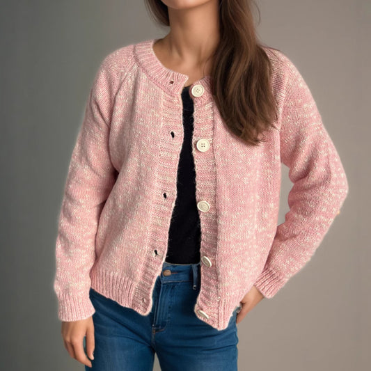 Round Neck Long Sleeve Stitching Casual Cardigan