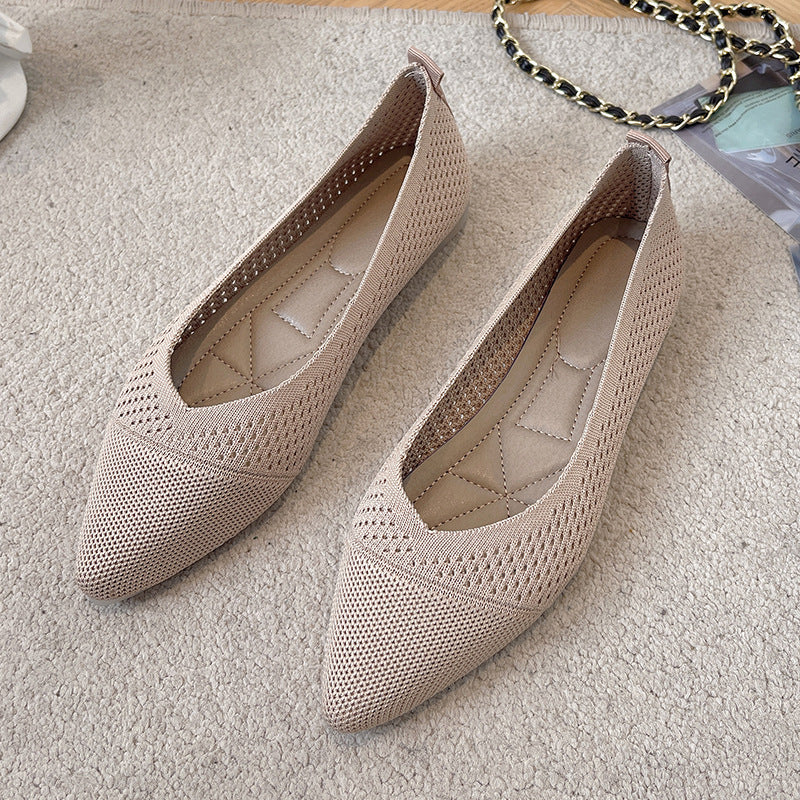 Women's New Solid Tone Pointed Flat Heel Soft Sole Single Shoe