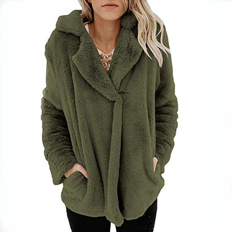 Women's New Cardigan Suit Collar Long Sleeve Plush Top