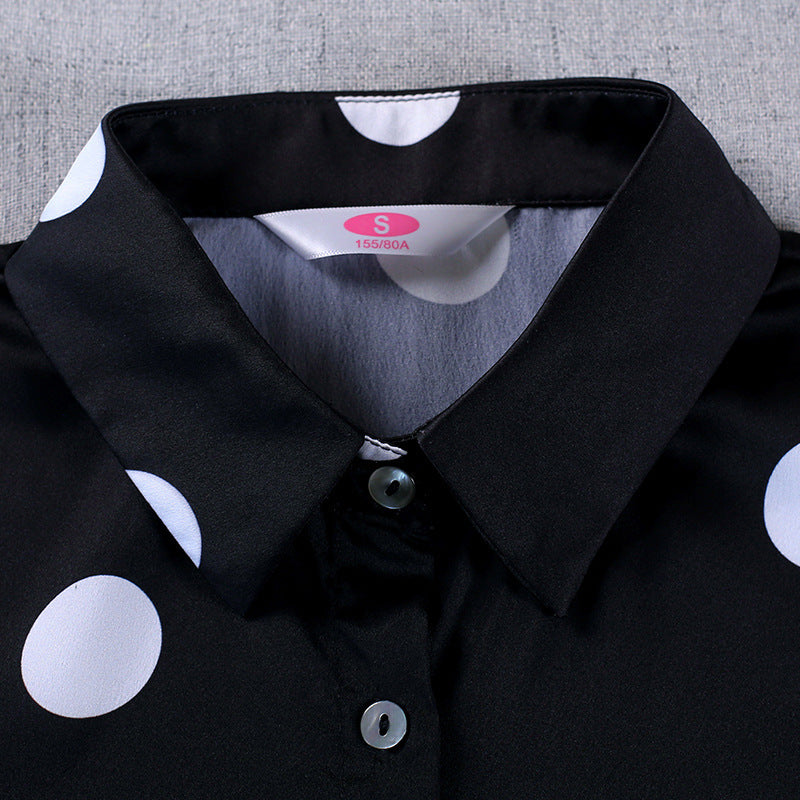 Spring And Autumn Long Sleeve Shirt Women's Korean-style Fashionable Chiffon Shirt Black And White Polka Dot Printed Shirt Bottoming Shirt Top