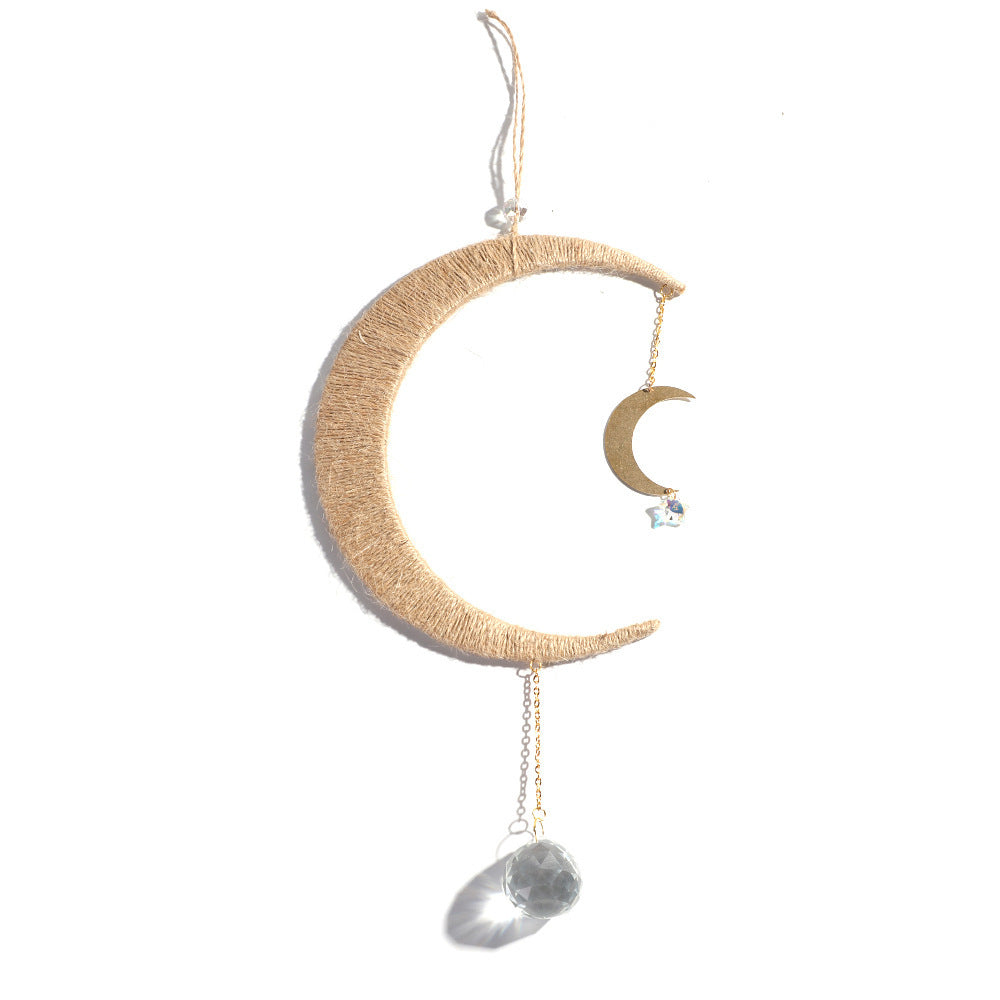 Wooden Woven Hand Gift Moon Crystal Gardening Sun Catcher Wall Decoration Pendant