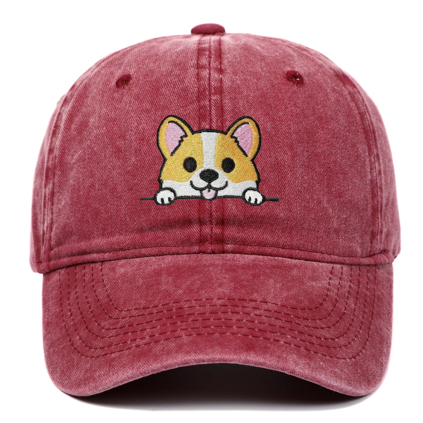 Corgi Embroidered Baseball Fashionable Washed Sports Cap