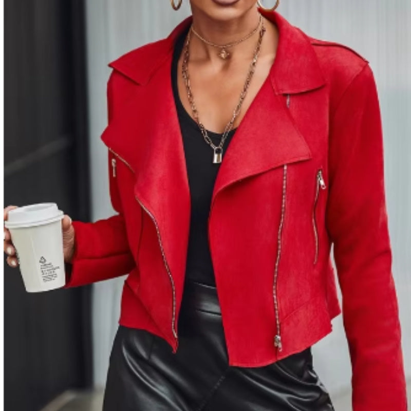 European And American Fashion Women's Wear Suede Motorcycle Jacket