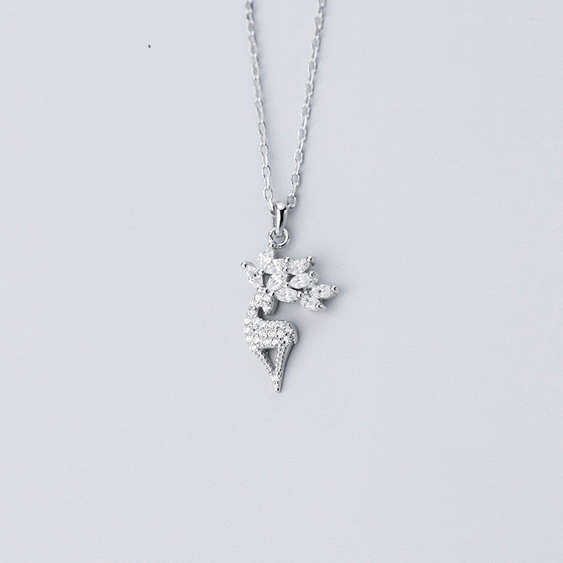 Sterling Silver Elk Full Diamond Necklace Christmas