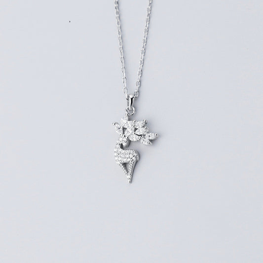 Sterling Silver Elk Full Diamond Necklace Christmas