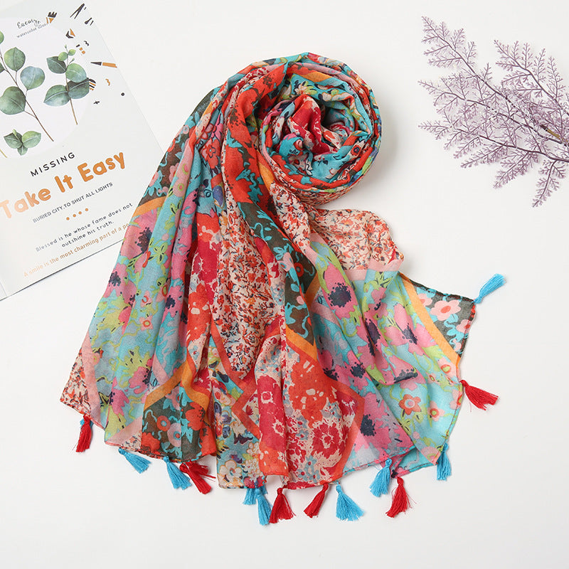 Retro Patchwork Bohemian Printed Cashew Scarf