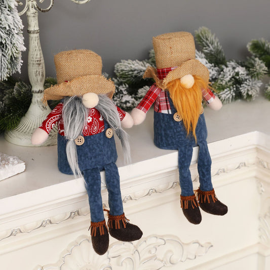 Christmas Denim Suspenders Faceless Doll