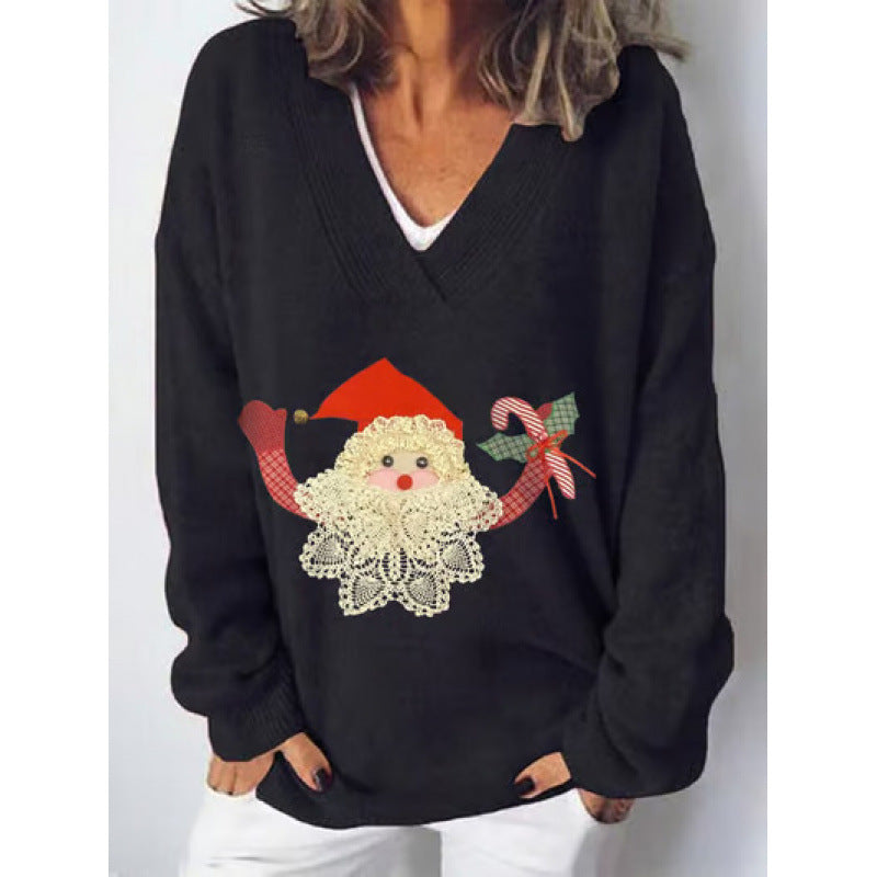 European And American Christmas Series V-neck Printed Sweater