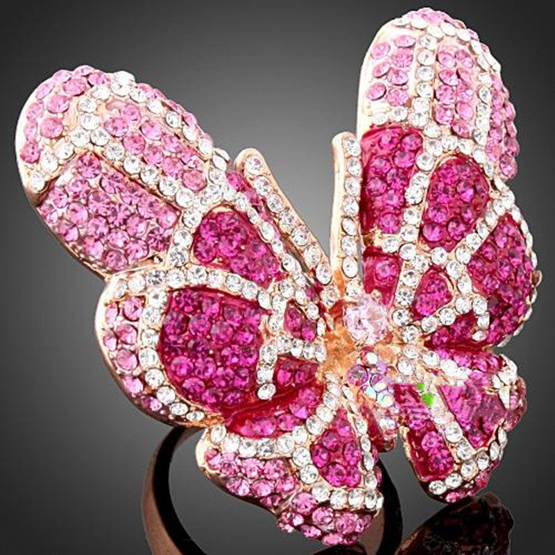 Trendsetters Gorgeous Fashion Colored Diamond Exaggerated Butterfly Ring