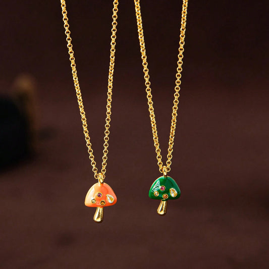 Ins Style Mushroom Cute Style Pendant Necklace Copper Plating 18K Gold