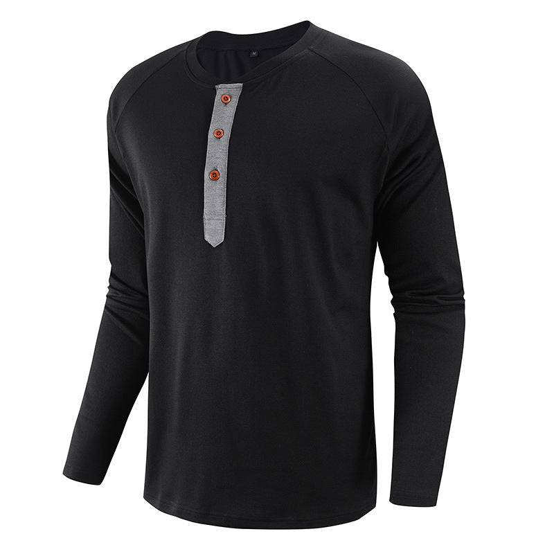 Spring And Summer European And American Plus Size Men's Clothing Henley Shirt Men's Long Sleeve