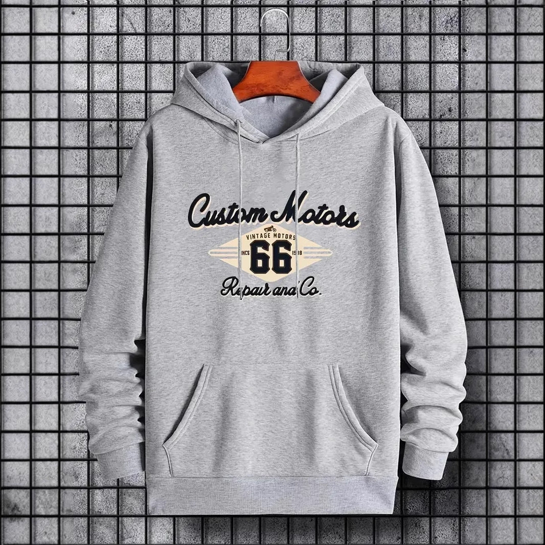 Letter Number 66 Printed Casual Hooded Pullover Sweater