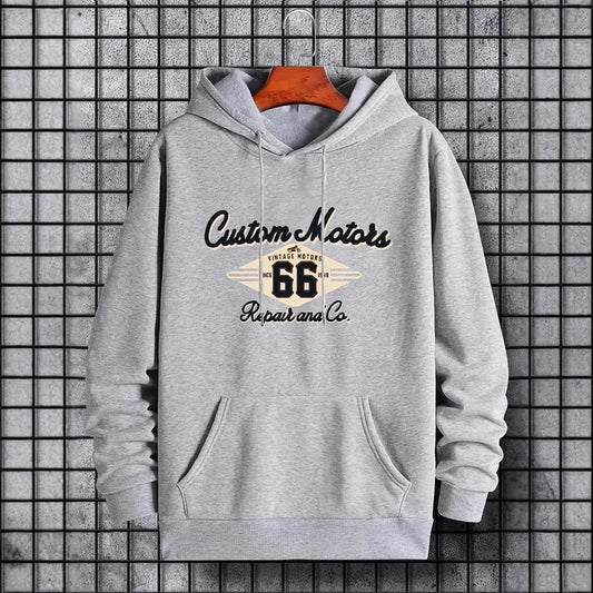 Letter Number 66 Printed Casual Hooded Pullover Sweater