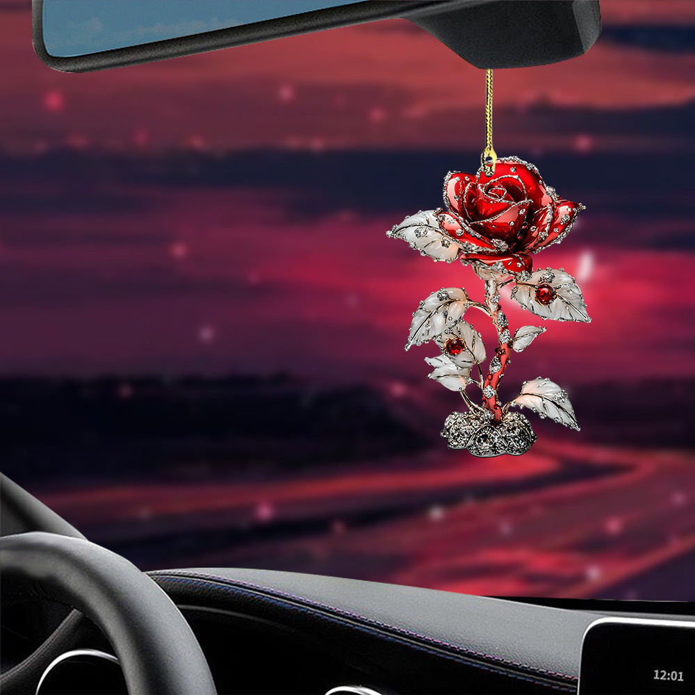 Valentine's Day Red Rose 2D Pendant Car Interior Design Acrylic Pendant