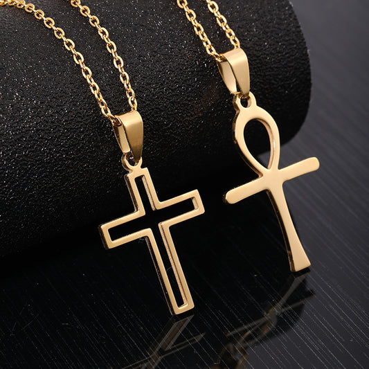 Stainless Steel Cross Necklace For Men Women Pendant Jewelry Fashion Fall Winter Sweater Necklace