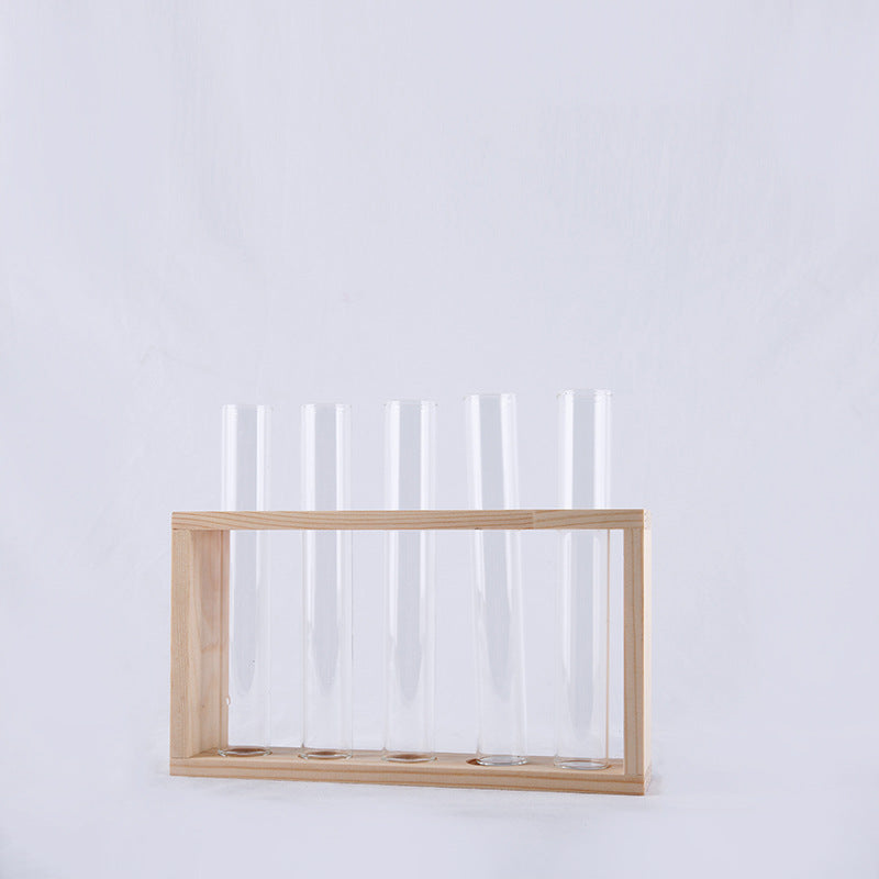 Glass Hydroponic Plants Wooden Stand Vase Test Tube