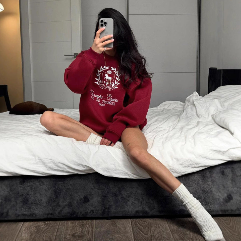 Women's Round Neck Printed Pullover Sweatshirt