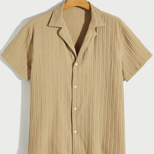 Solid Color Casual Loose-fitting Pleated Short Sleeve Top Comfortable Single Breasted