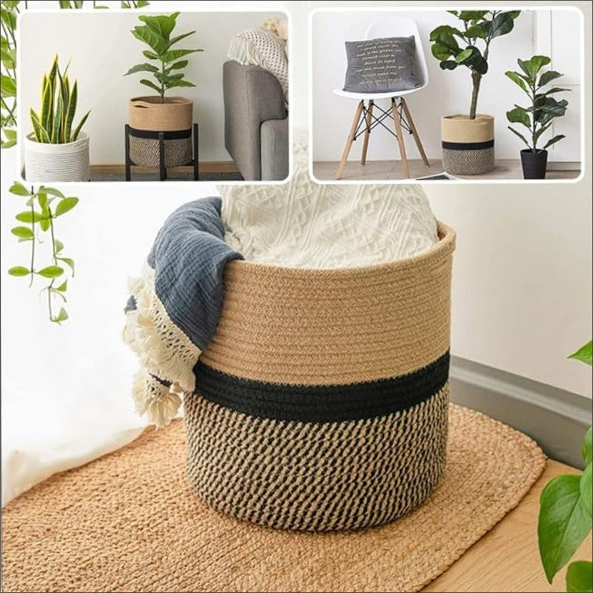 Cotton Rope Storage Basket Hamper Large Basket Wicker Laundry Baskets Laundry Woven Basket Woven Storage Basket Cotton Woven Toy Basket Desktop Picnic Basket Office