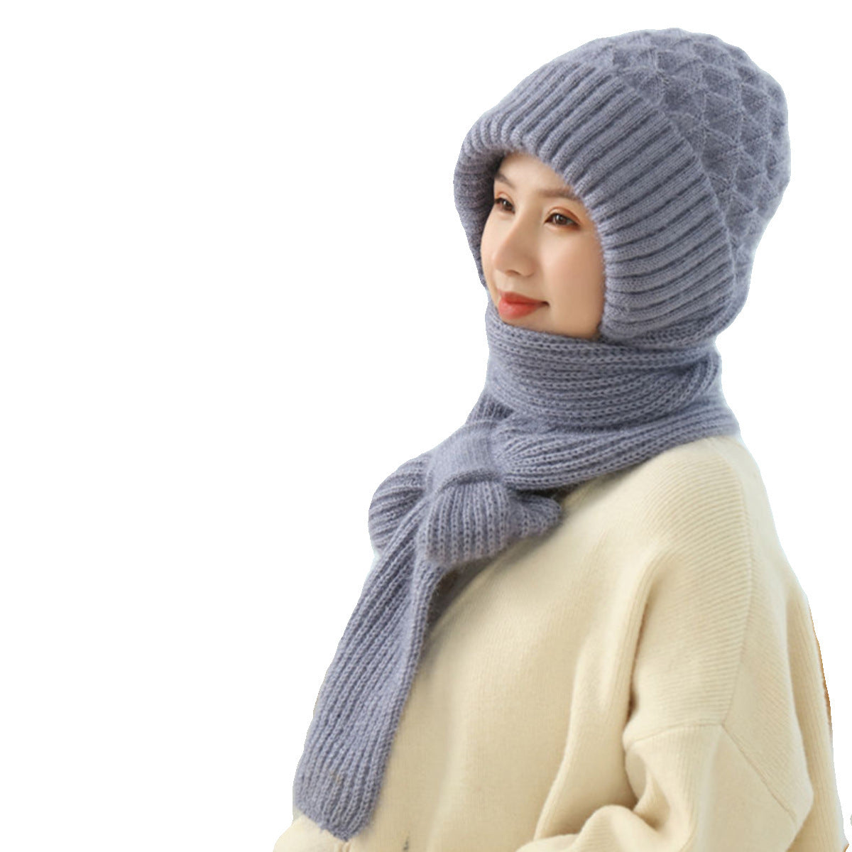 Popular Brushed And Padded Hats Scarf Double Layer Warm Wool Knitted