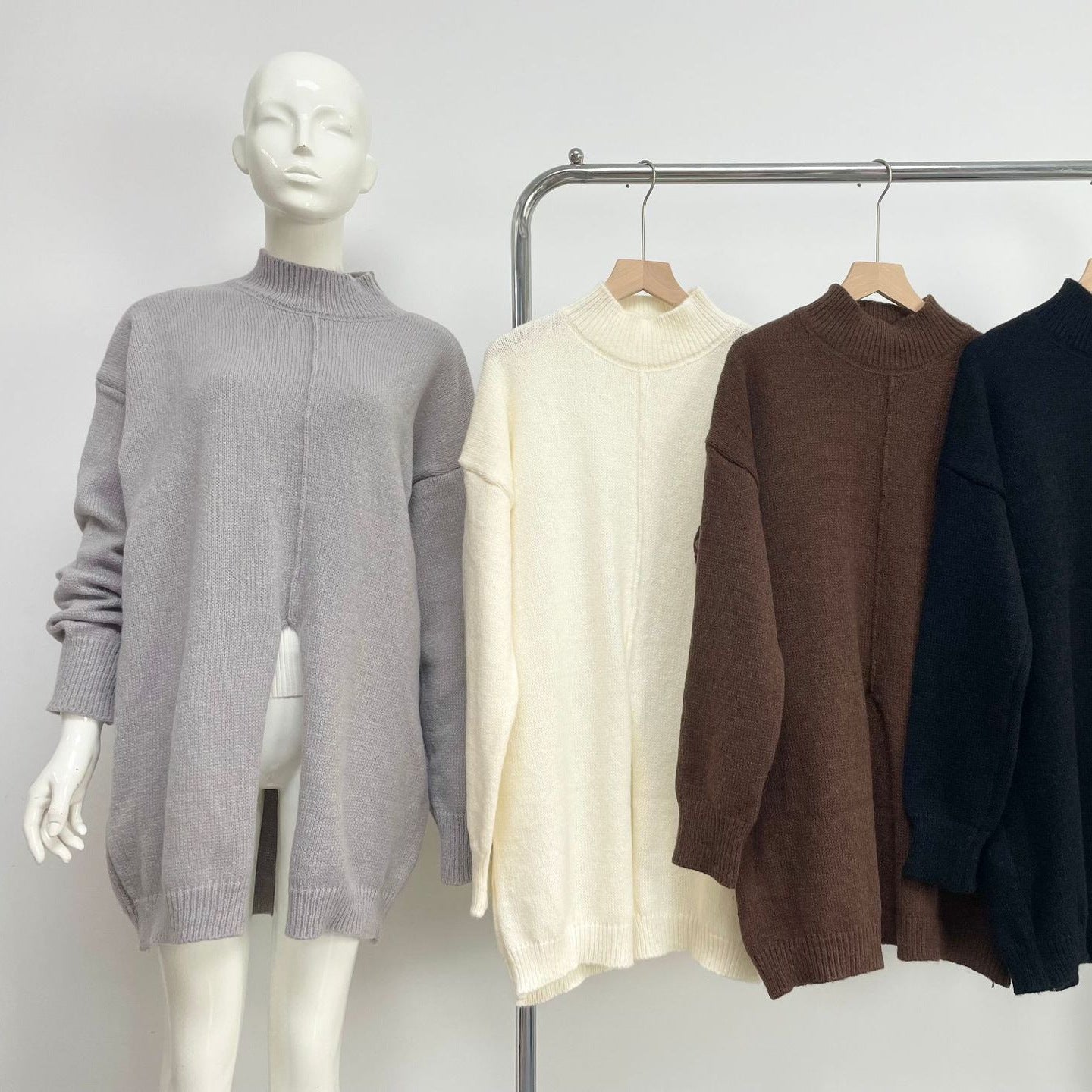 Pure Color Half Collar Pullover Sweater Fall Winter