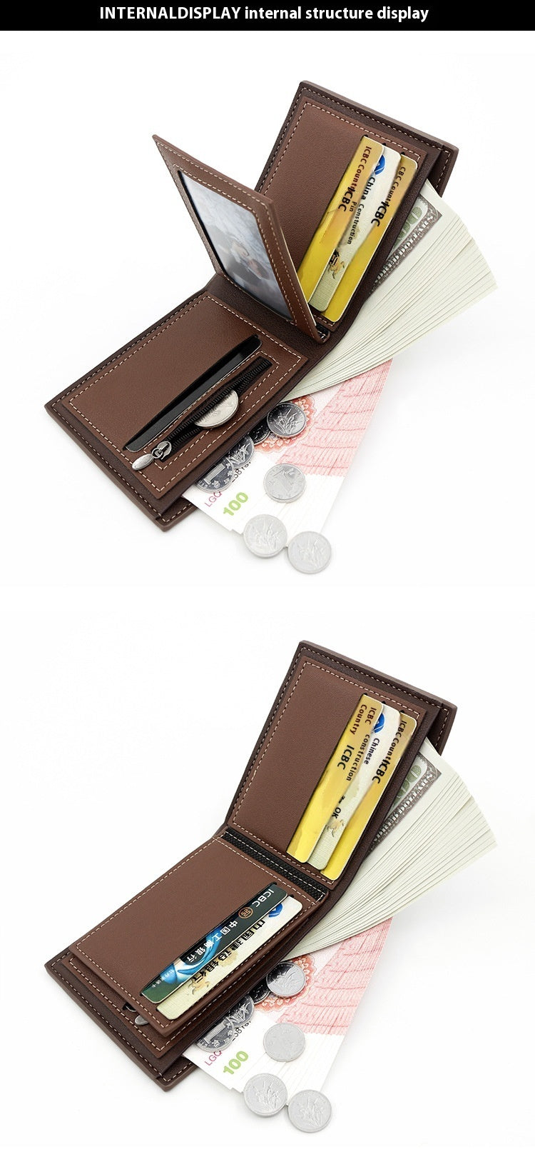 Large Capacity Tri-fold Bag Coin Bag Card Slots ID Card Wallet