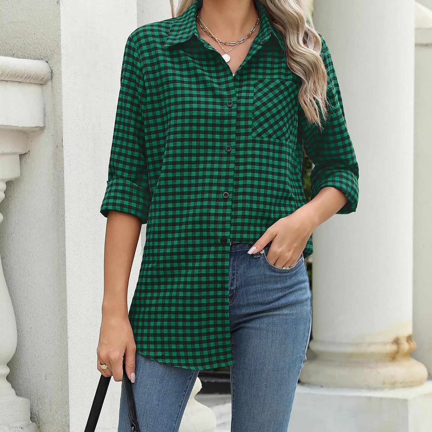 Loose Women's Long-sleeve Plaid Shirt