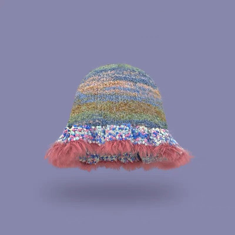 Rainbow Striped Oil Painting Knitted Woolen Cap