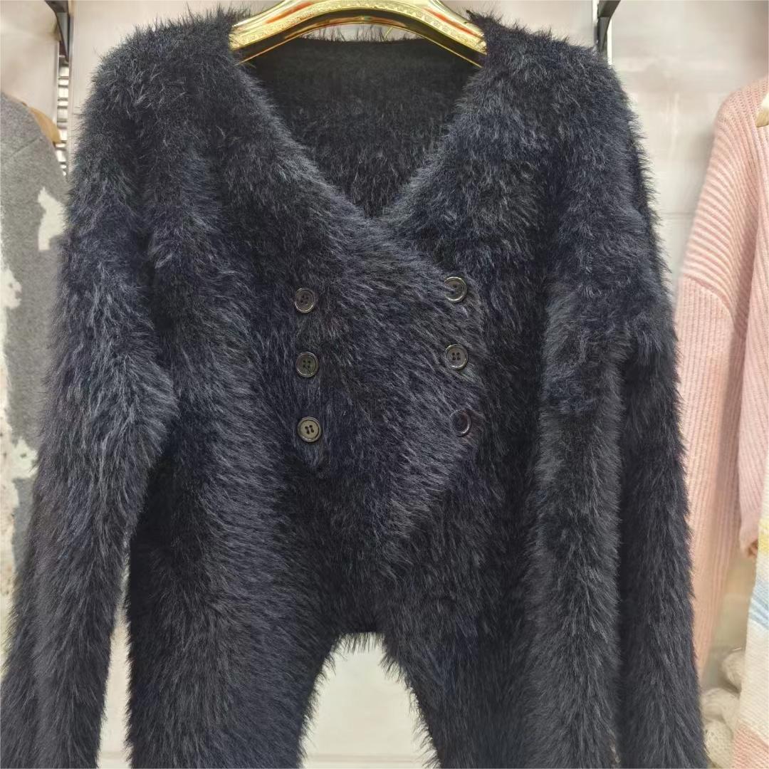 Mink Fur V-neck Irregular Sweater Cardigan For Women