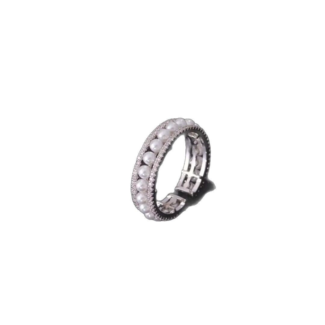 Micro Inlaid Pearls Ring Female Open Temperament