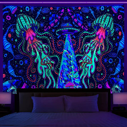 Home Fashion Simple Mushroom Tree Of Life Print Fluorescent Tapestry