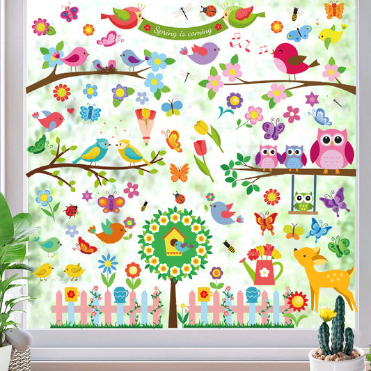 Cartoon Bird Branch Flower Butterfly Wall Sticker