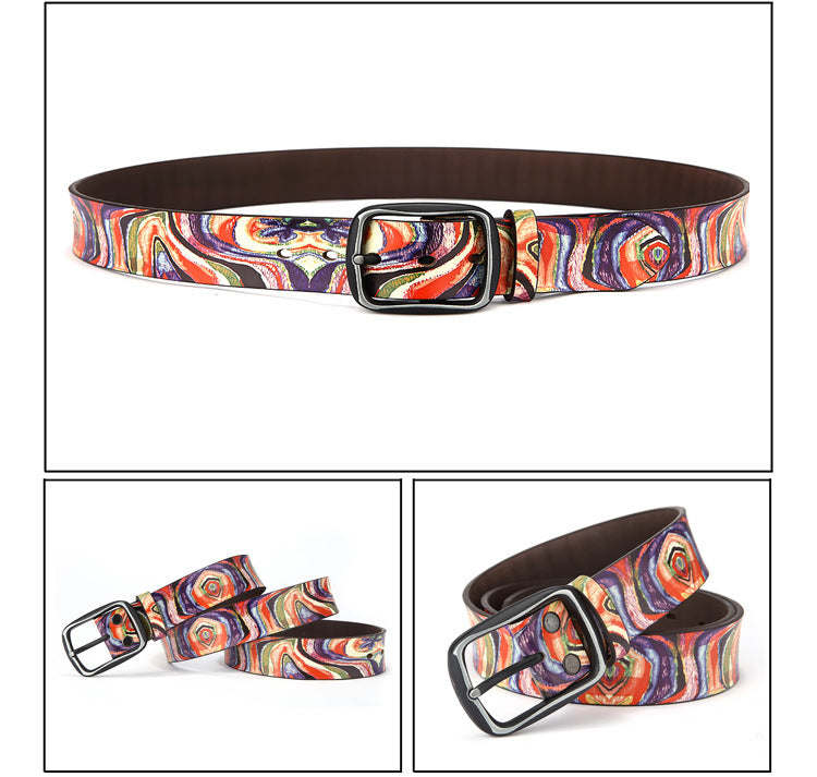 Pure Cowhide Printed Rainbow Graffiti Leather Decorative Belt