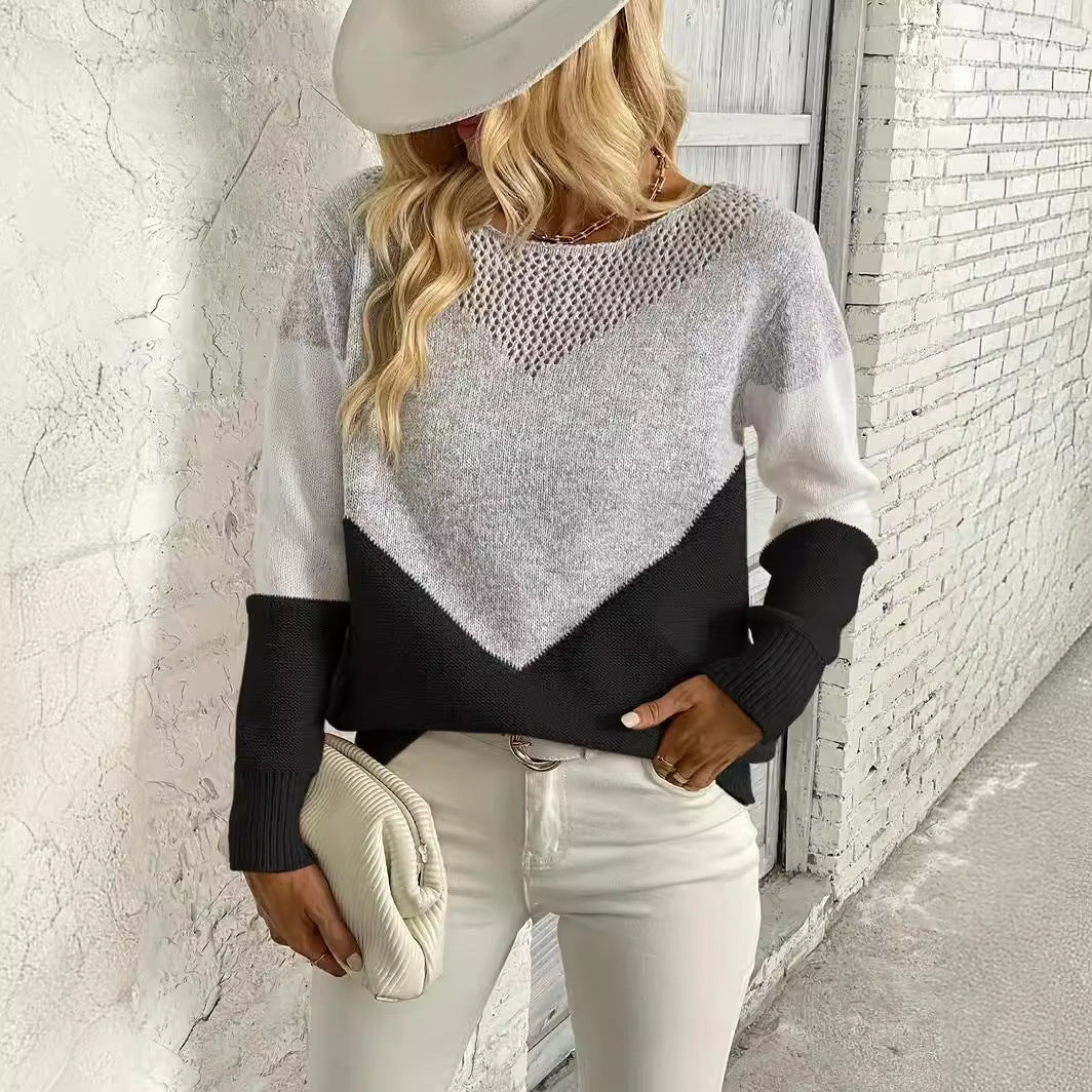 Round Neck Contrast Color Bottoming Shirt Pullover Casual Sweater