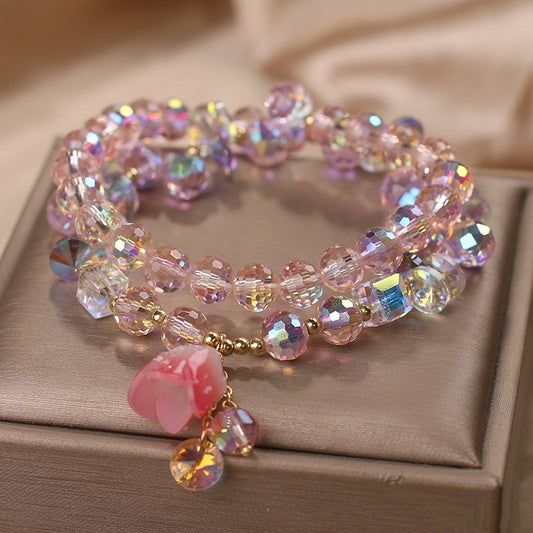 Exquisite Double Circle Twin Lily Crystal Bracelet