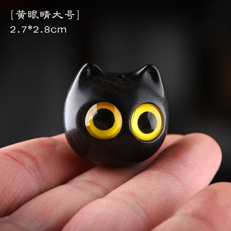 Wood Carving Little Black Cat Mini Doll Decoration Handicraft