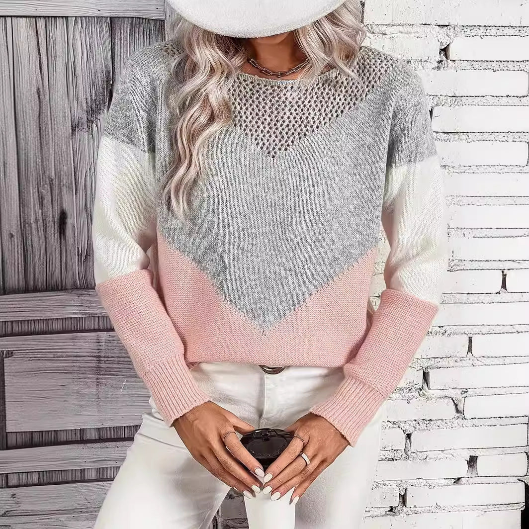 Round Neck Contrast Color Bottoming Shirt Pullover Casual Sweater