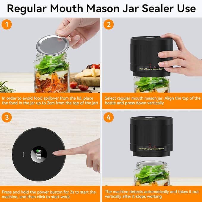 Electric Mason Jar Vacuum Sealer Kit For Regular Mouth And Wide Mouth Mason Cans Auto Shut Off