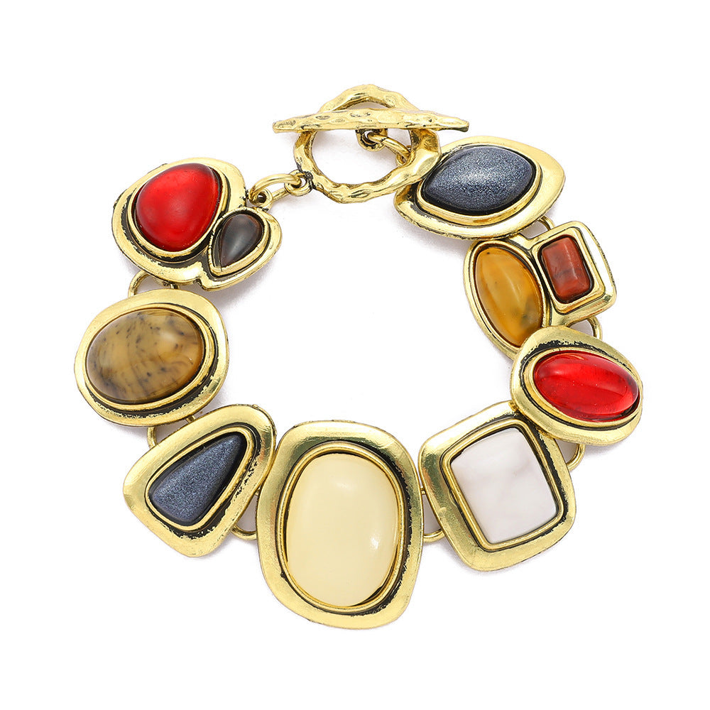 European And American Retro Style Fashion Natural Stone Geometric Crystal Glass Personality Bracelet