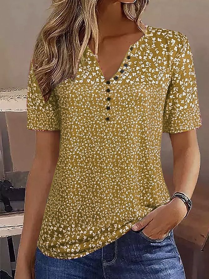 Digital Printing Women's Loose And Comfortable Single-breasted Short Sleeve