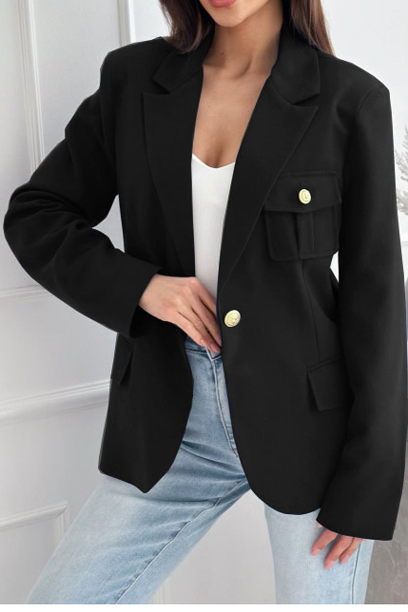 Double Breasted Solid Color Suit Small Coat For Women