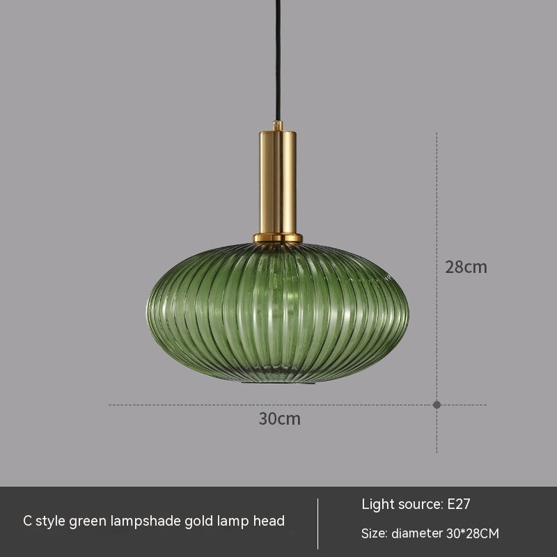 Bar Restaurant Chandelier Personalized Simple Striped Single-head Paint Green Glass Lantern Chandelier