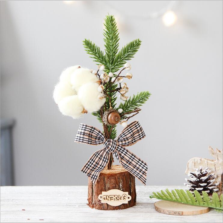 Artificial Christmas Tree Decorations For Home Creative Jute Red Fruit Pine Cone Desk Ornament Christmas Village DIY Decor Craft