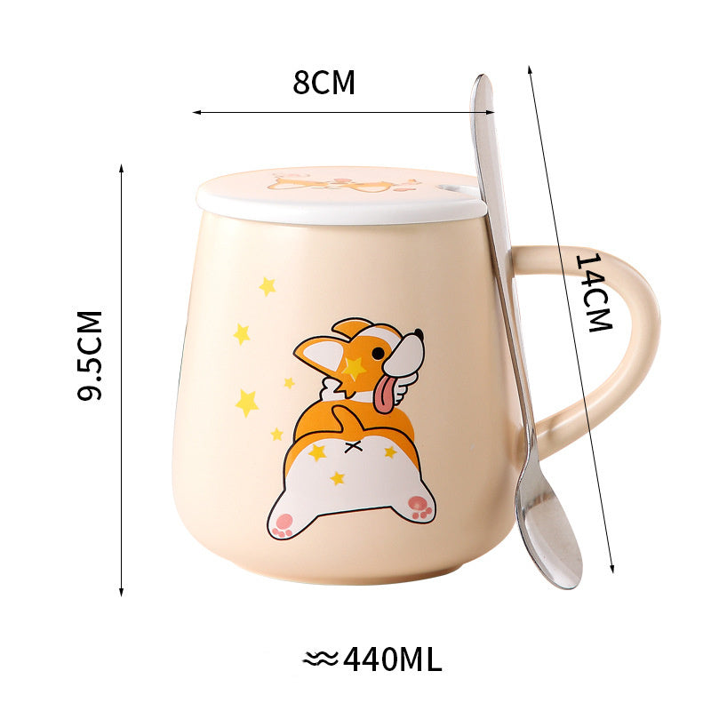 Cartoon Cute Corgi Ceramic Mug Large Capacity