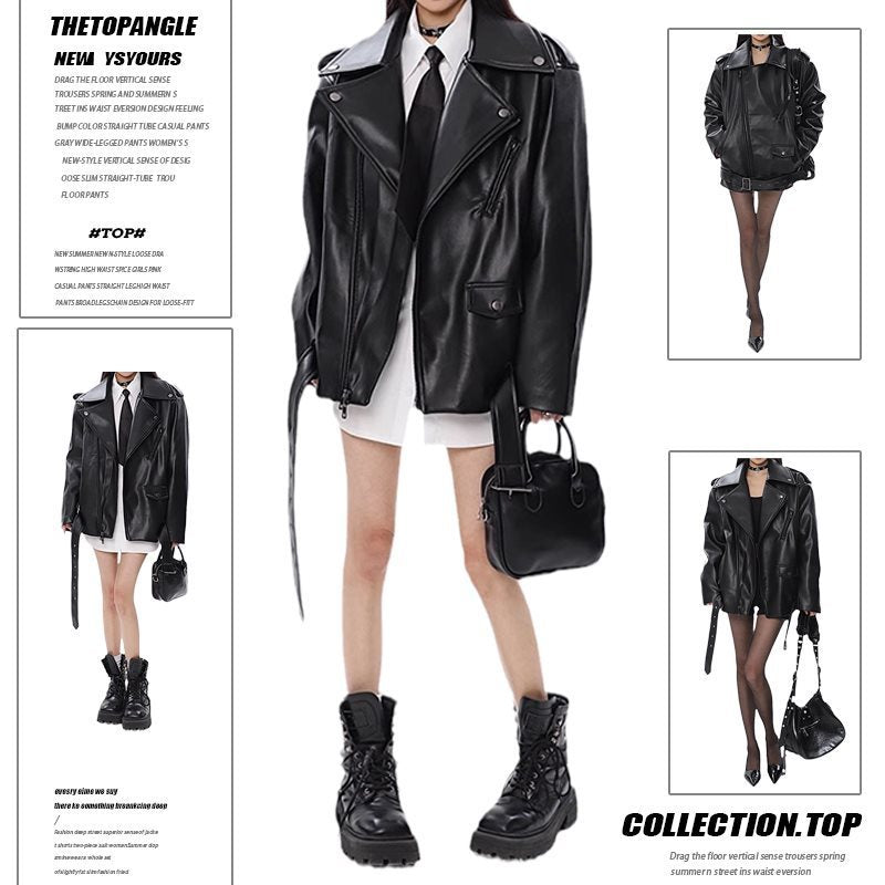 Leather Coat Women's Loose Motorcycle Jacket