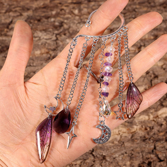 Natural Crystal Gravel Silver Ear Hook Handmade Earrings