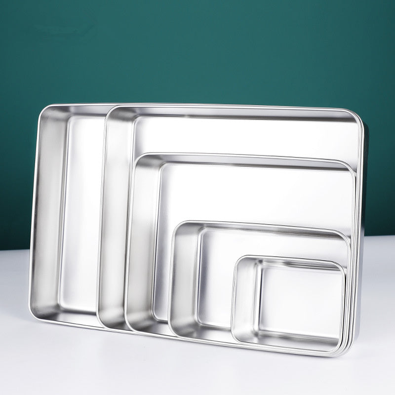 Stainless Steel Rectangular Plate Kitchen Preparing Plate Household With Lid