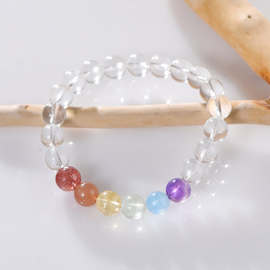 Natural Colorful Rainbow Gradient Color White Crystal Round Beads Single Circle Bracelet